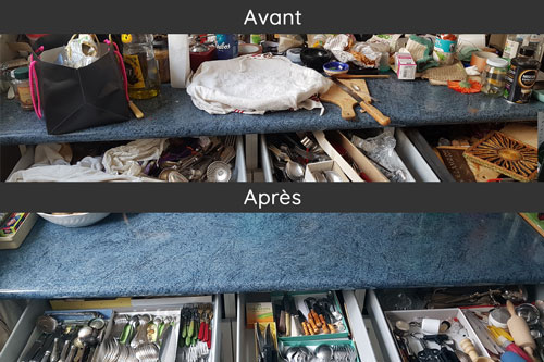 Libération cuisine : tiroir couverts et plan de travail